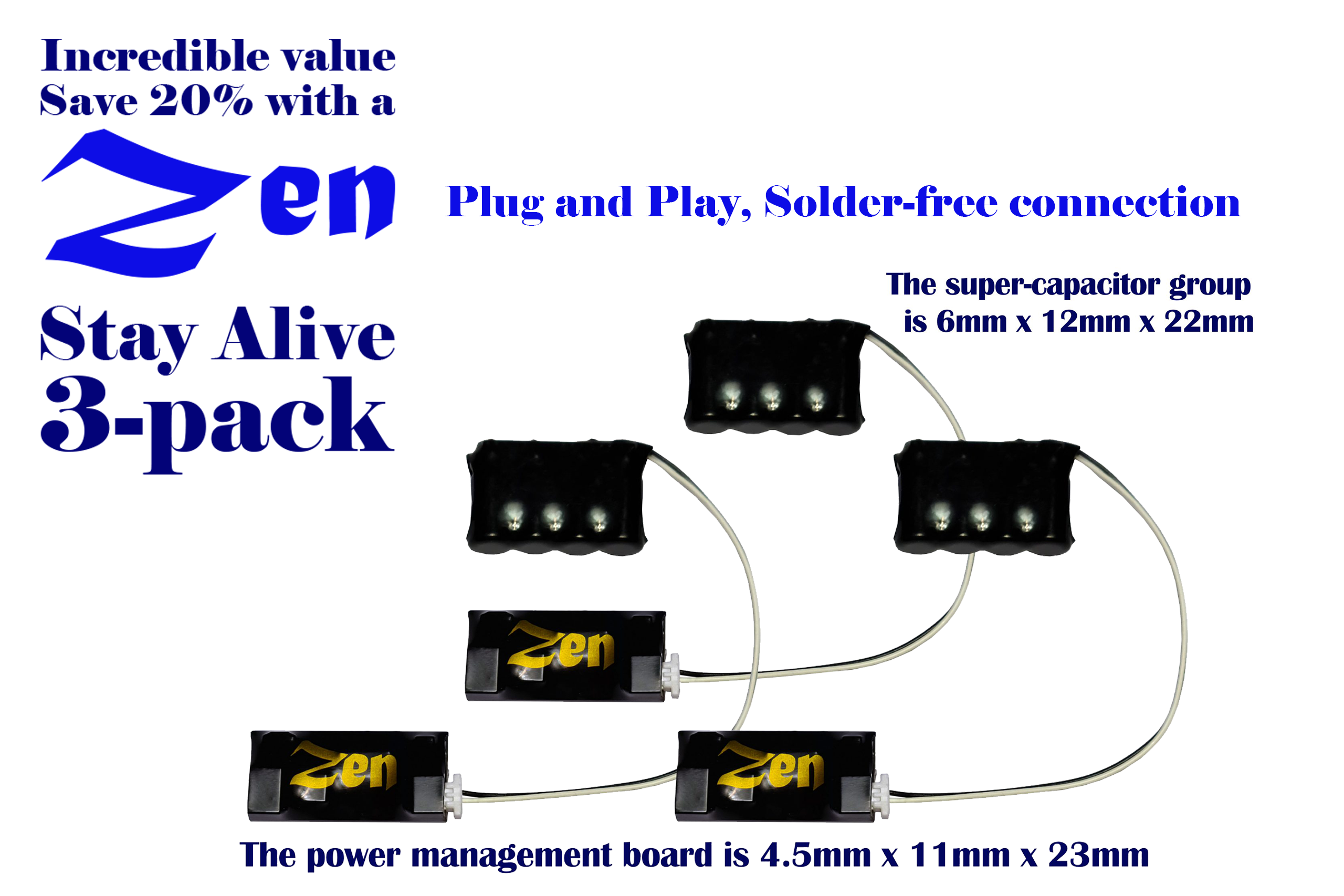 Zen 3-Wire Large Stay Alive for Zen Black & Blue+ Decoders (3-Pack)